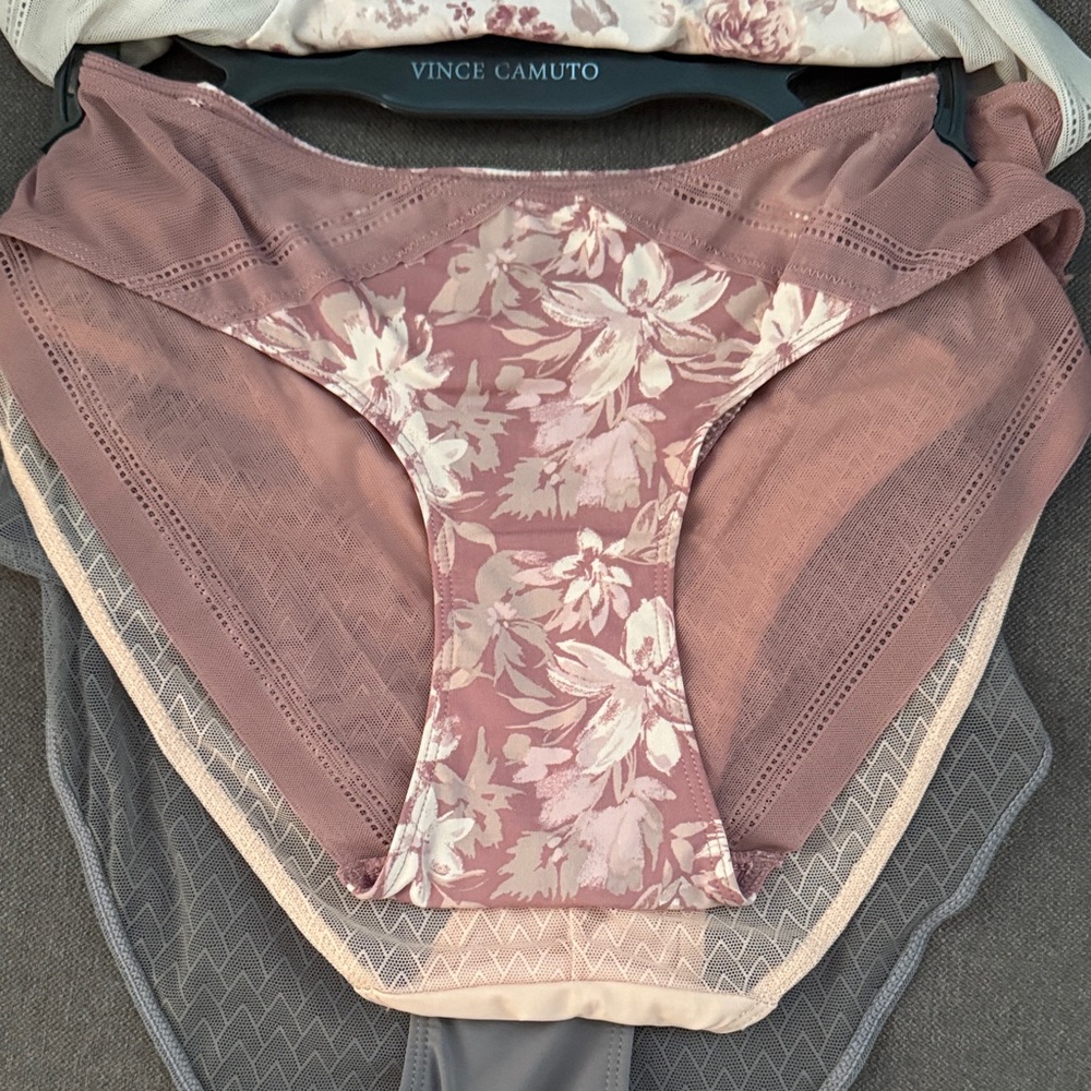 Vince Camuto Floral and Solid Panty Set - Cream, Pink, Gray - Picture 3 of 13
